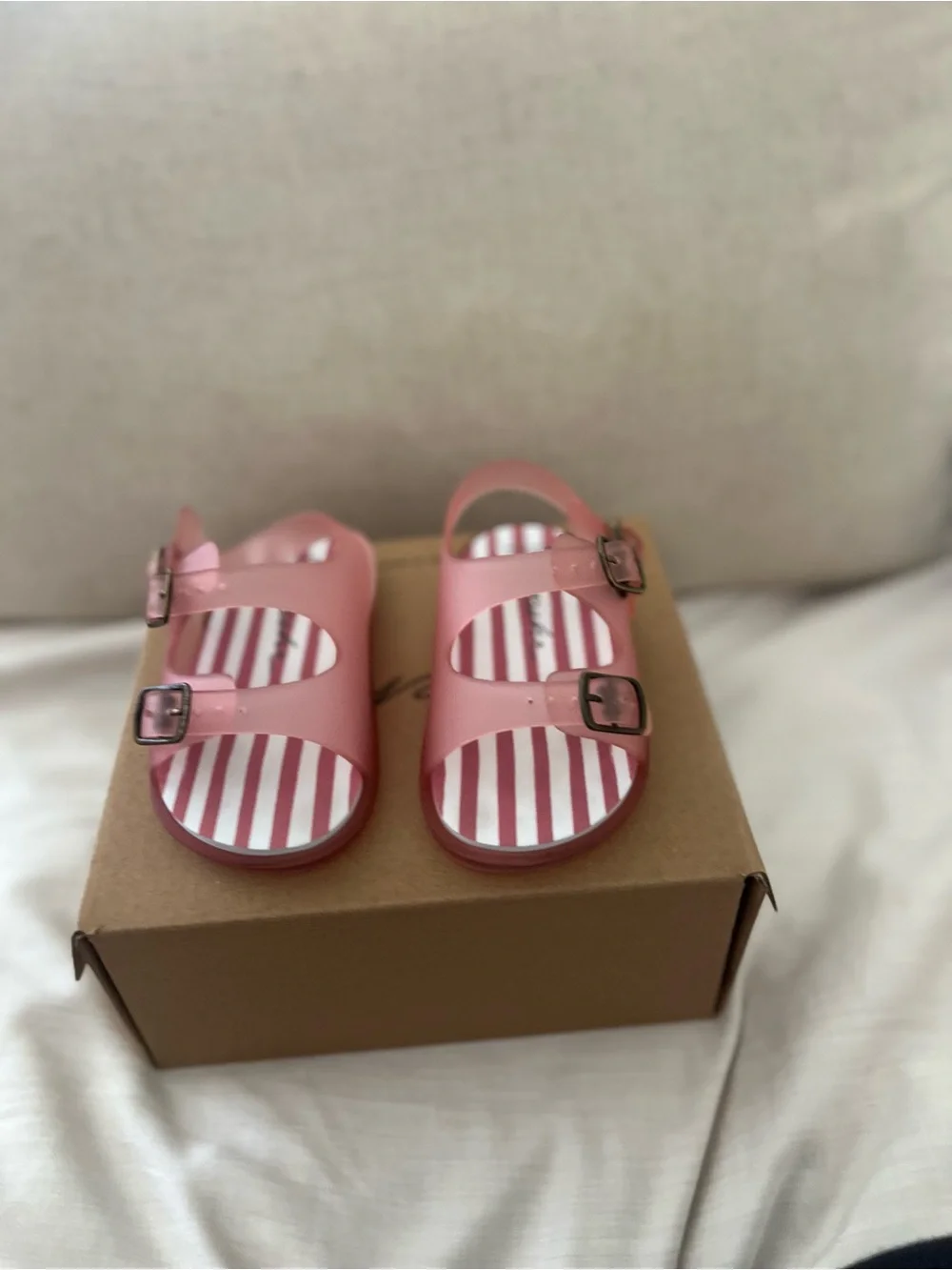 Kids' Pink Stripe Jelly Sandals with Gold Buckles